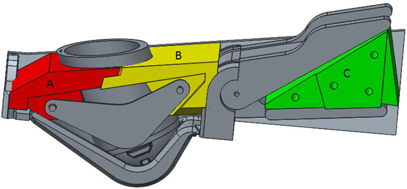 Colored diagram of Plei-Tech® Leg Pocket Foam Filler